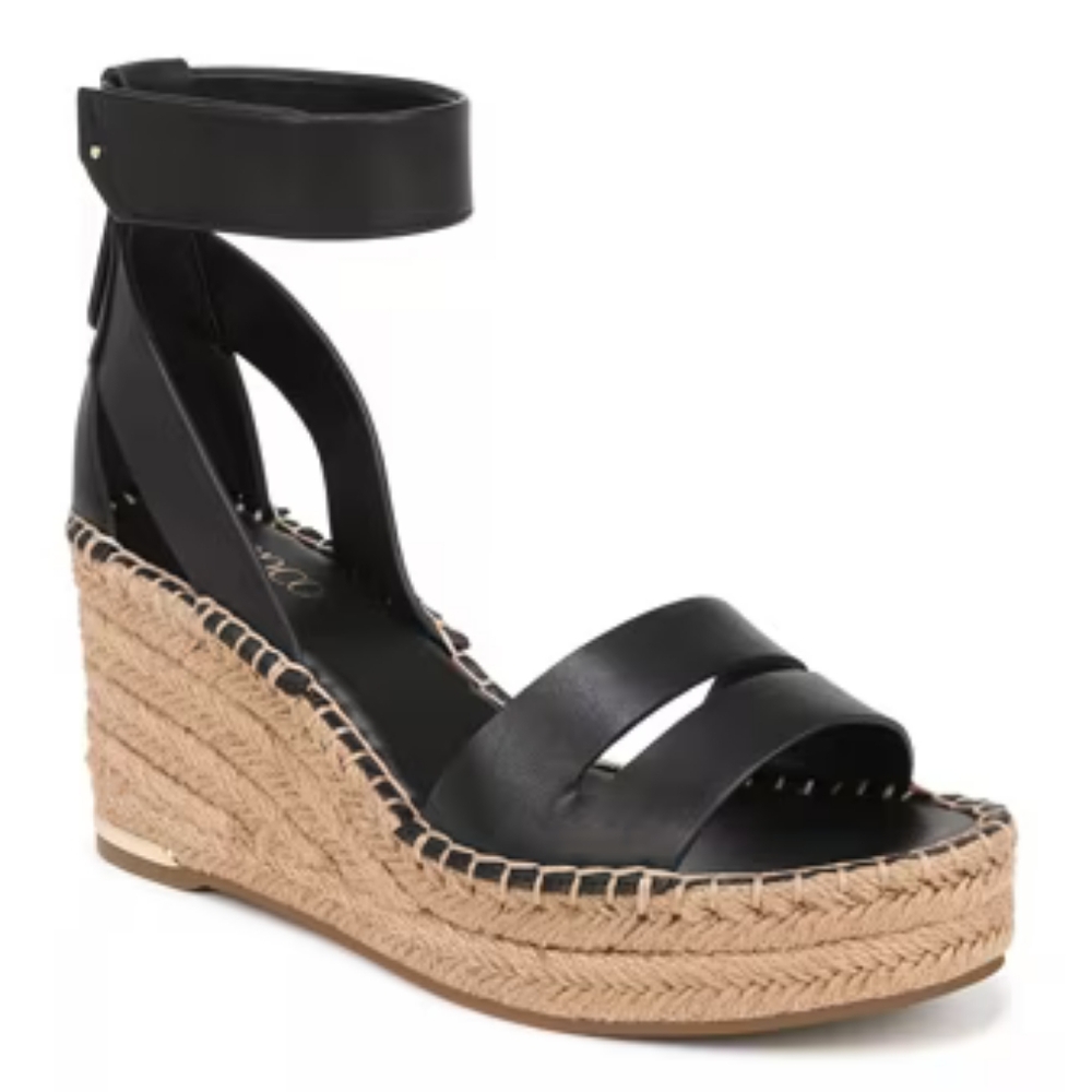 Franco Sarto Callia Wedge Platform Espadrille Raffia Black Sandals Shoes 5.5